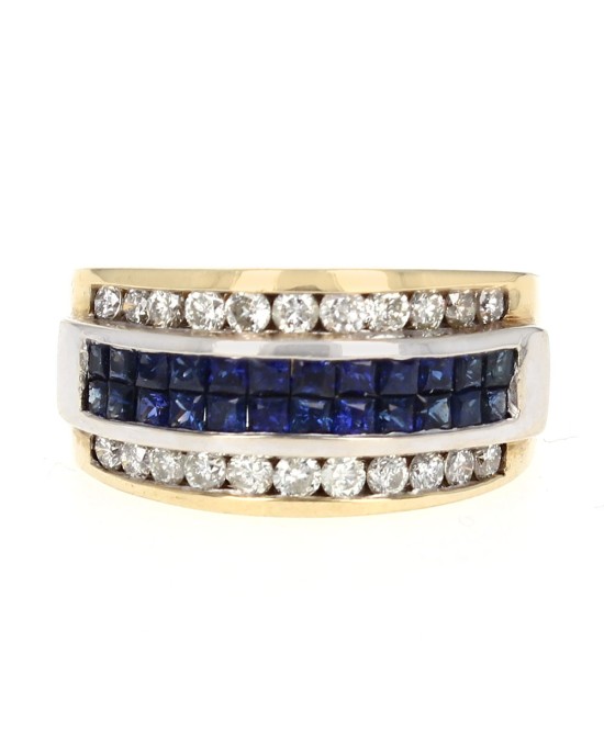 Gentlemans Alternating Sapphire and Diamond Tapered Band